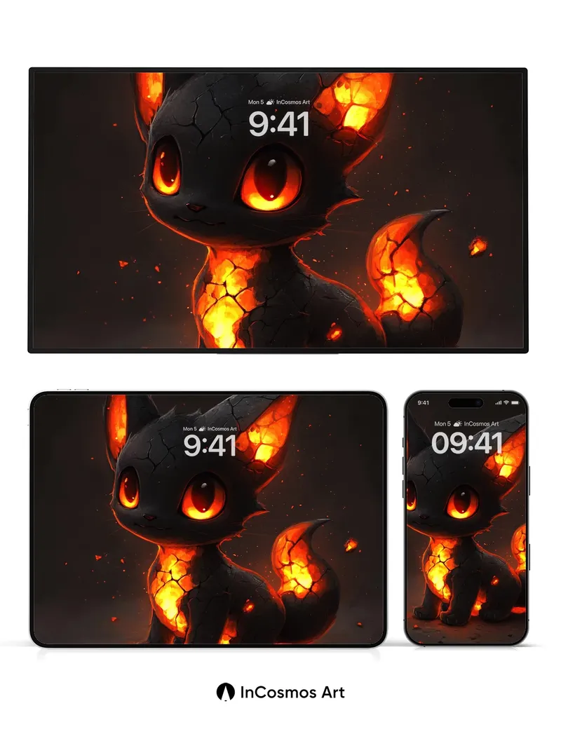 Lava-Hearted Kitten Wallpaper with Cracked Ember Skin