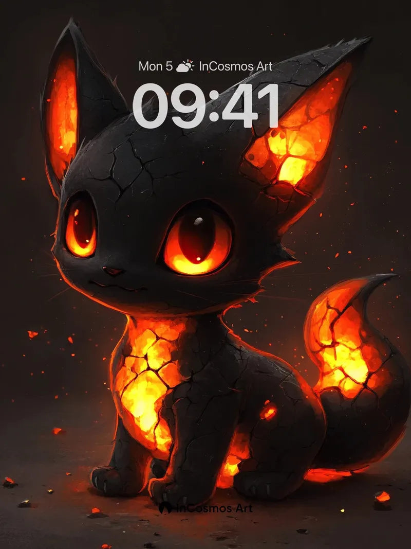 Lava-Hearted Kitten Wallpaper with Cracked Ember Skin