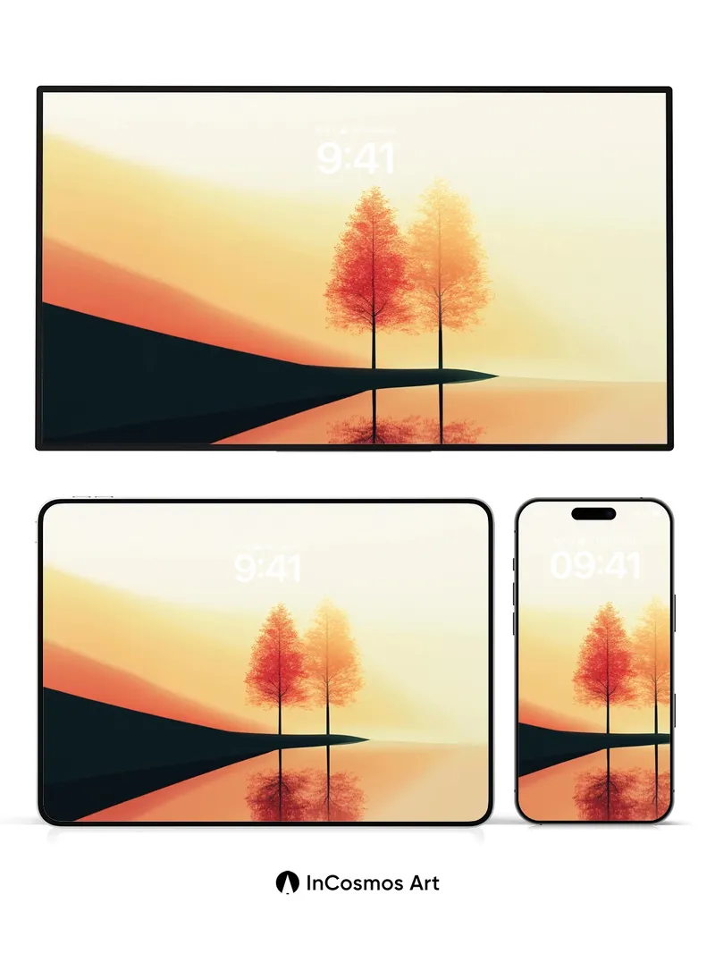 Serenity Reflection Wallpaper with Autumn Silhouettes