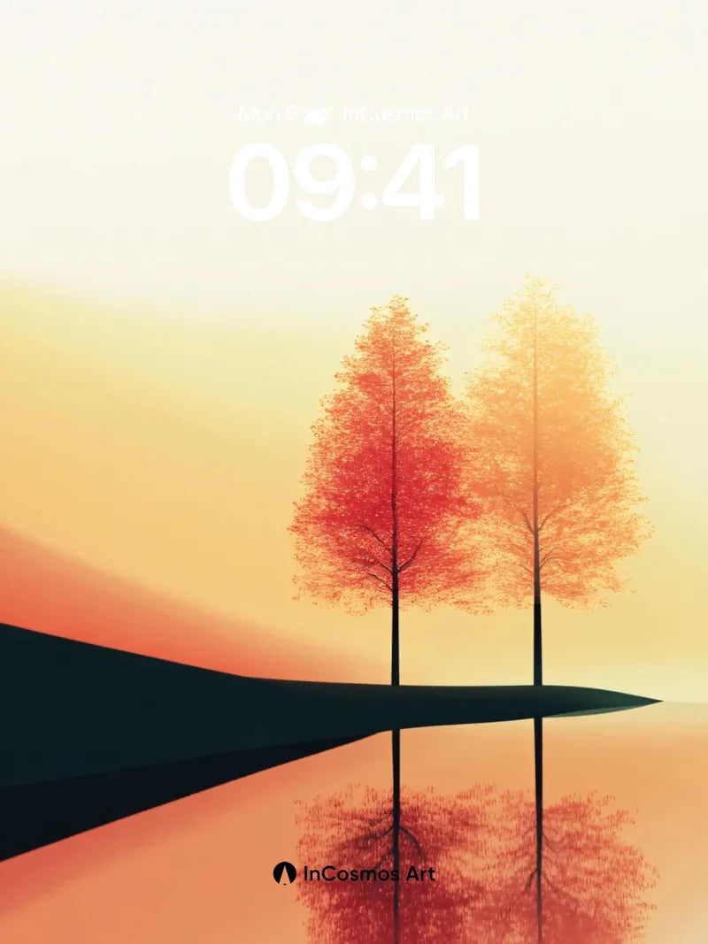 Serenity Reflection Wallpaper with Autumn Silhouettes