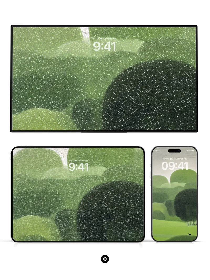 Serene Green Mist Wallpaper with Solitary Deer