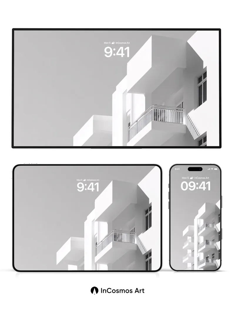 Silent Geometry Wallpaper with Floating Balconies