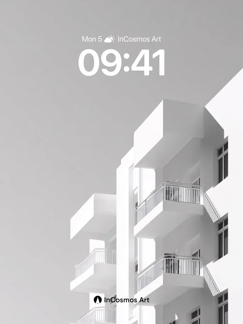 Silent Geometry Wallpaper with Floating Balconies