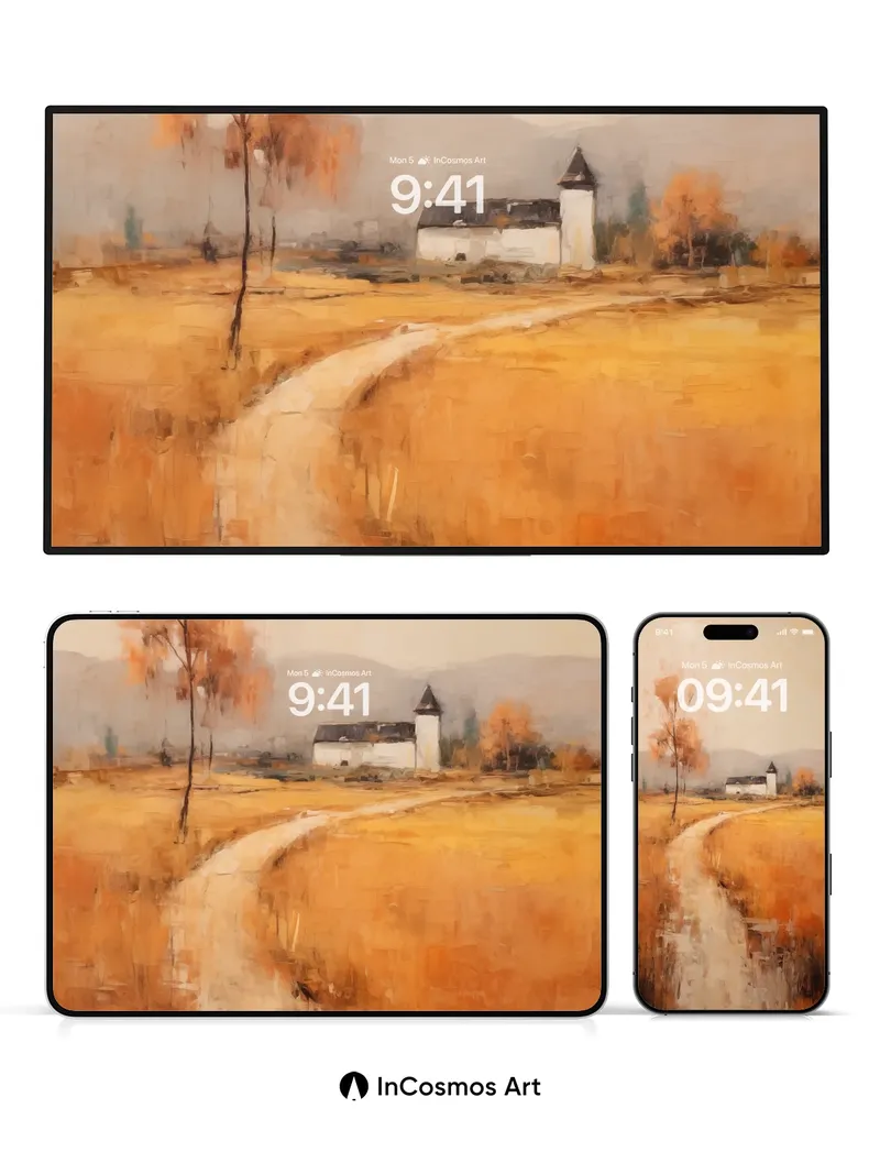 Autumn Hush Wallpaper with Distant Chapel