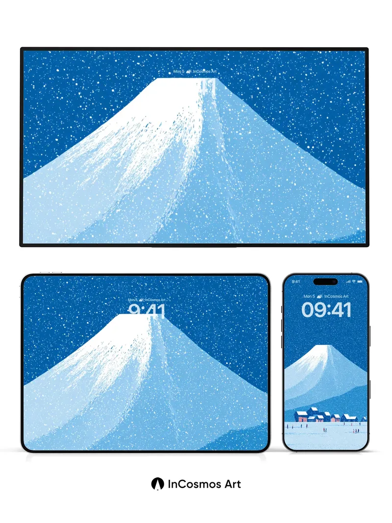 Silent Snowfall Wallpaper with Mount Fuji Reverie