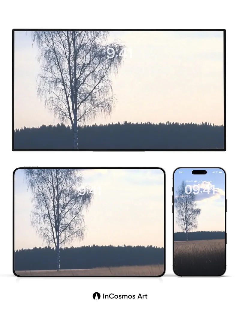 Serenity Birch Wallpaper with Golden Field Hush