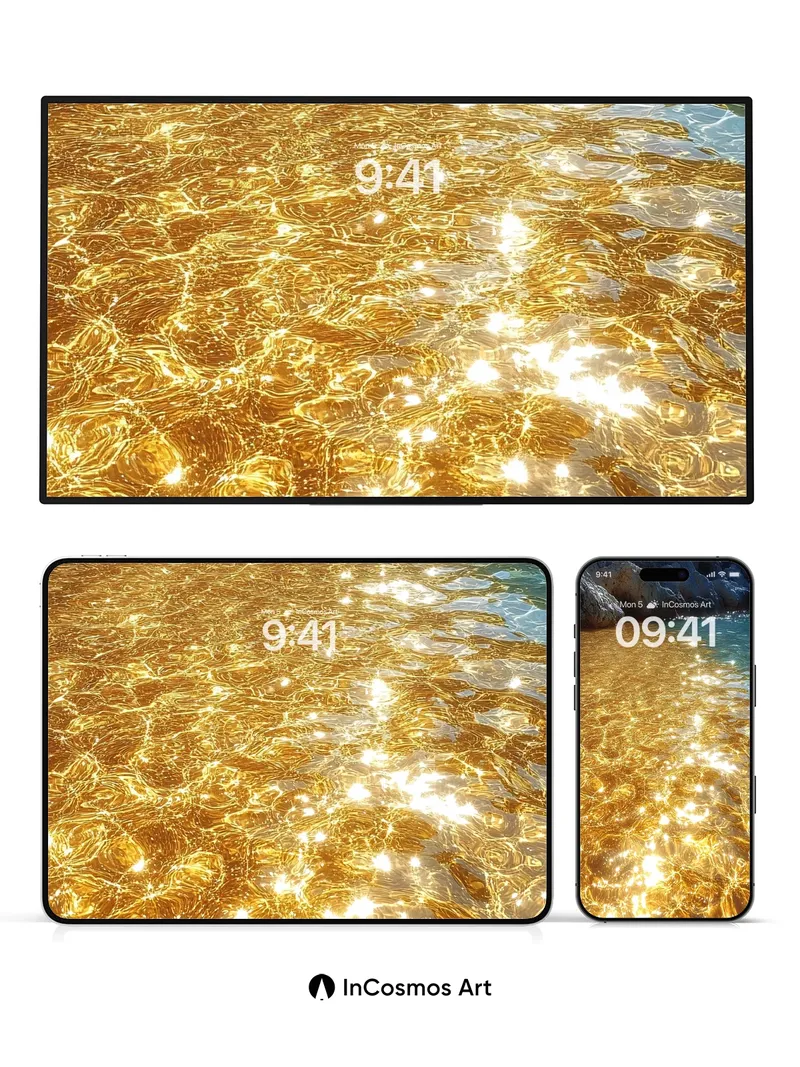 Golden Luminous Water Wallpaper with Sunlit Ripples