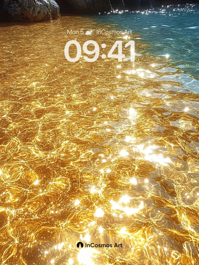 Golden Luminous Water Wallpaper with Sunlit Ripples