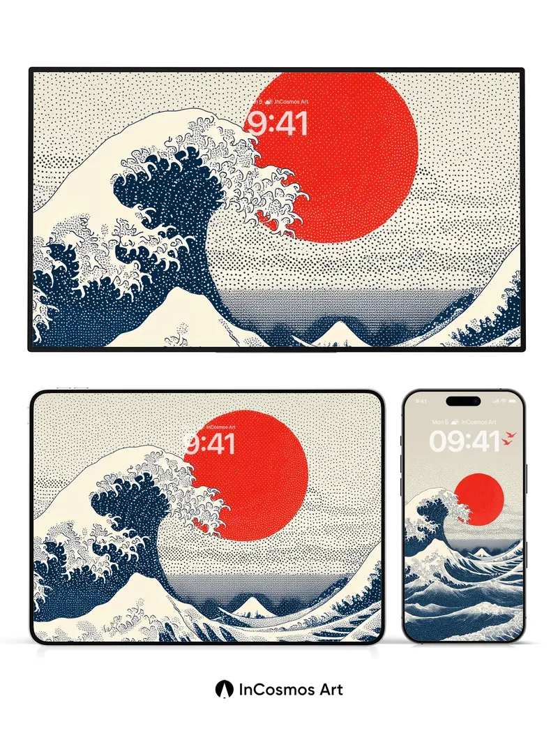 Crimson Horizon Wallpaper with Wave's Breath