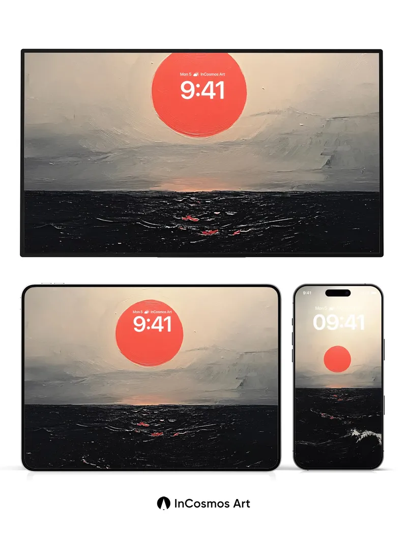 Crimson Horizon Wallpaper with Ocean Breath