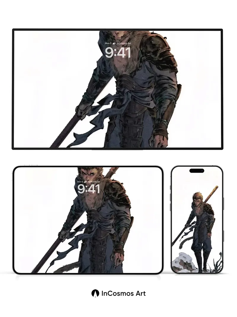 Frostbound Monkey Warrior Wallpaper with Staff of Storms