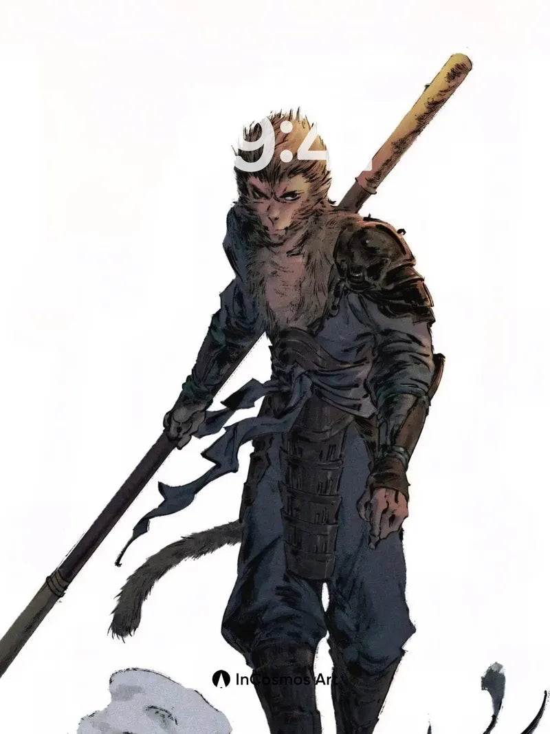 Frostbound Monkey Warrior Wallpaper with Staff of Storms