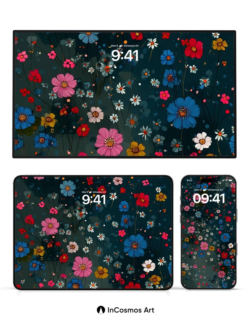 Midnight Garden Wallpaper with Floating Petals