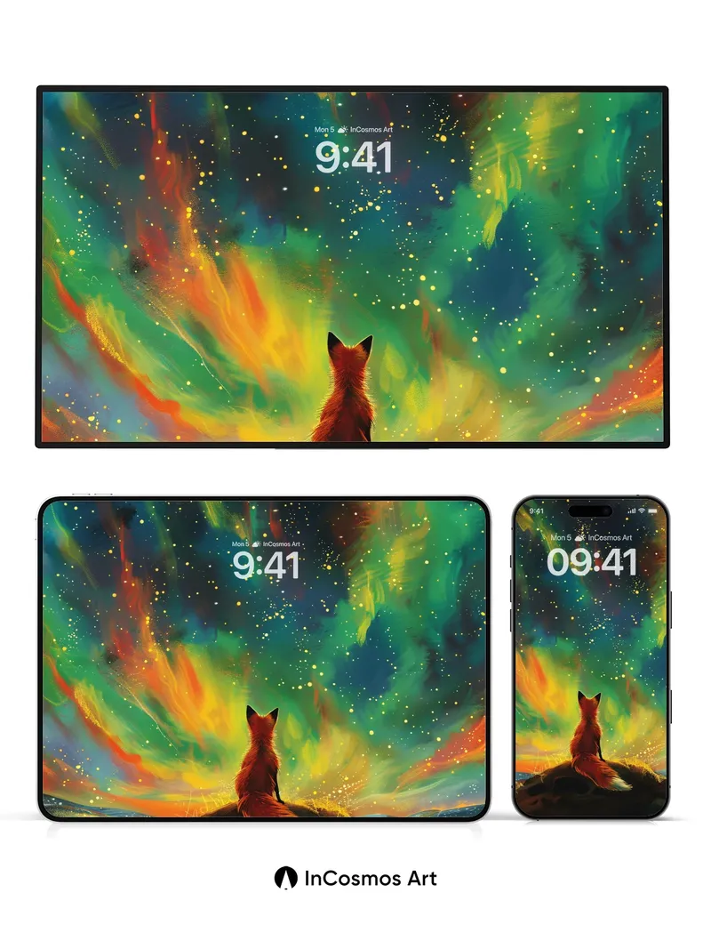 Cosmic Fox Wallpaper with Aurora Breath