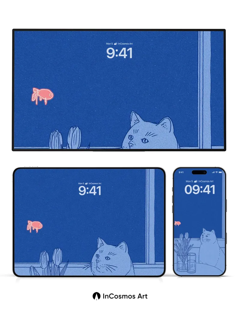 Serenity Blueprint Wallpaper with Floating Fish