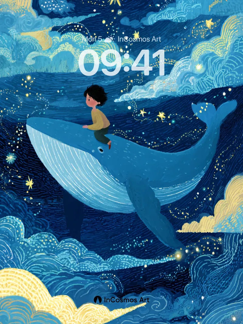 Starry Night Whale Wallpaper with Cosmic Clouds wallpaper for iPhone, iPad & Mac