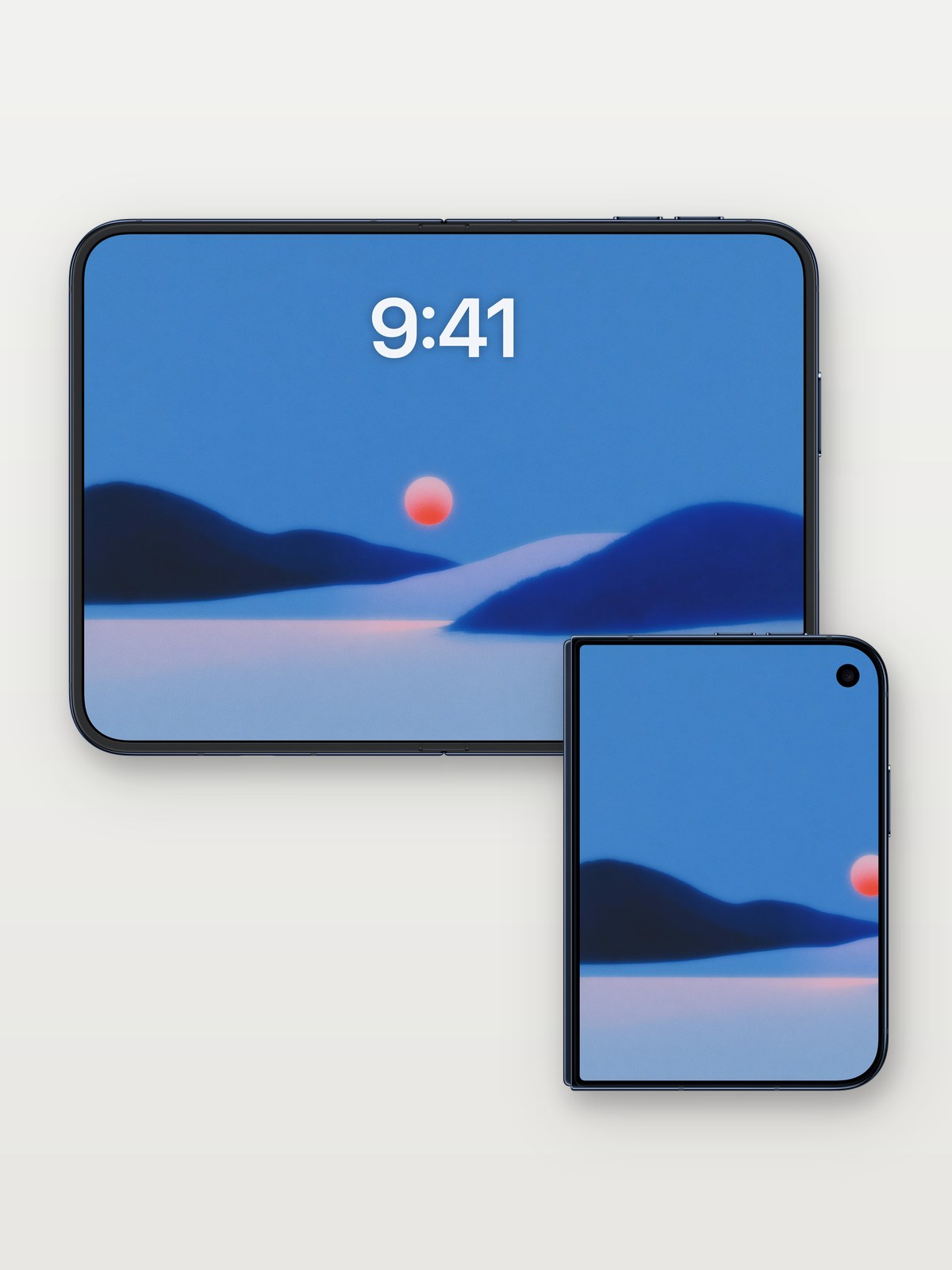 Sunset Serenity Wallpaper on iPhone Duo, open and closed