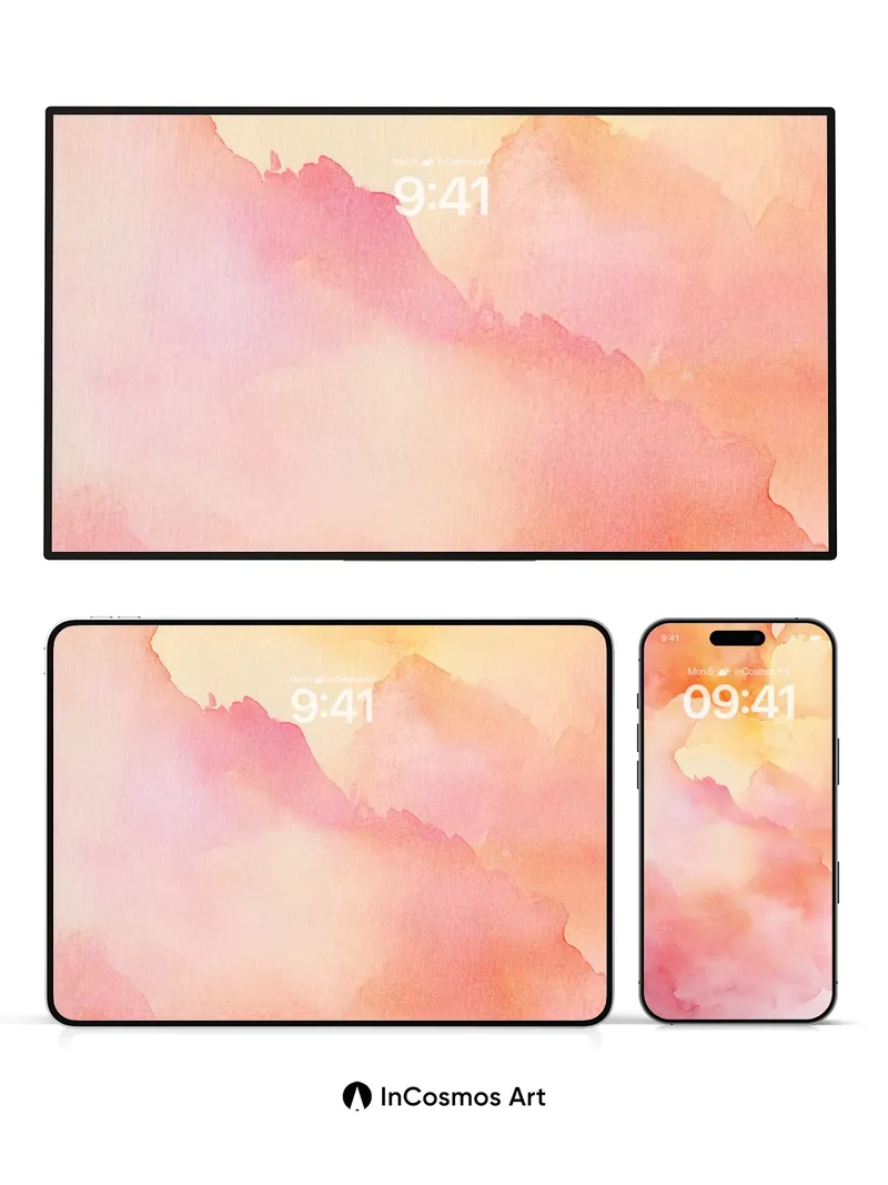 Blushing Horizon Wallpaper with Watercolor Breath