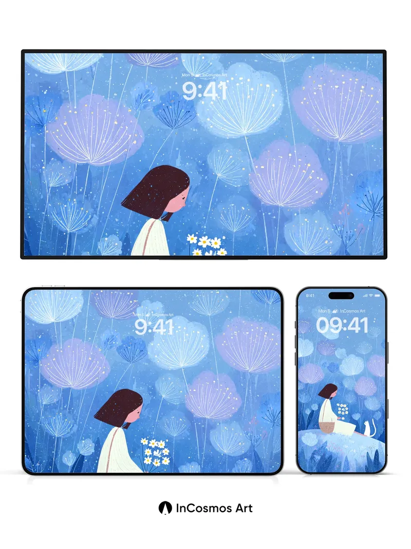 Serenity Bloom Wallpaper with Floating Dandelions