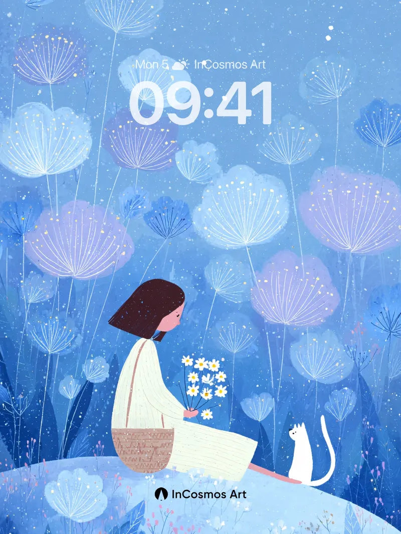 Serenity Bloom Wallpaper with Floating Dandelions wallpaper for iPhone, iPad & Mac