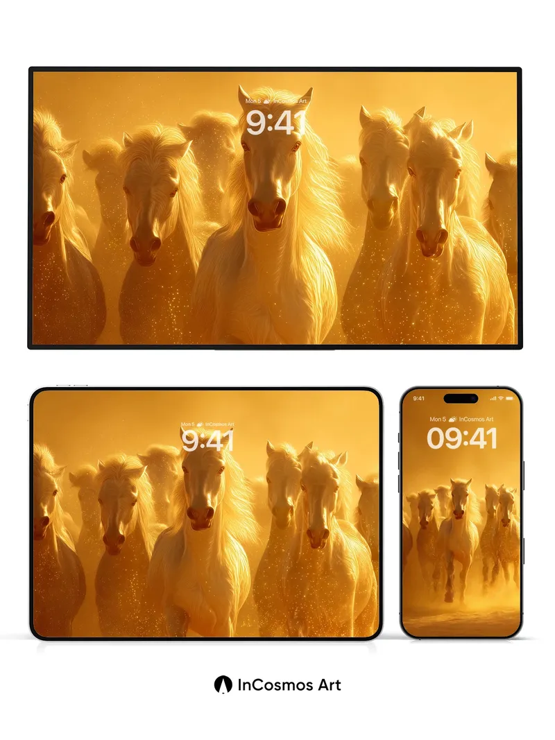 Golden Dust Storm Wallpaper with Running Horses