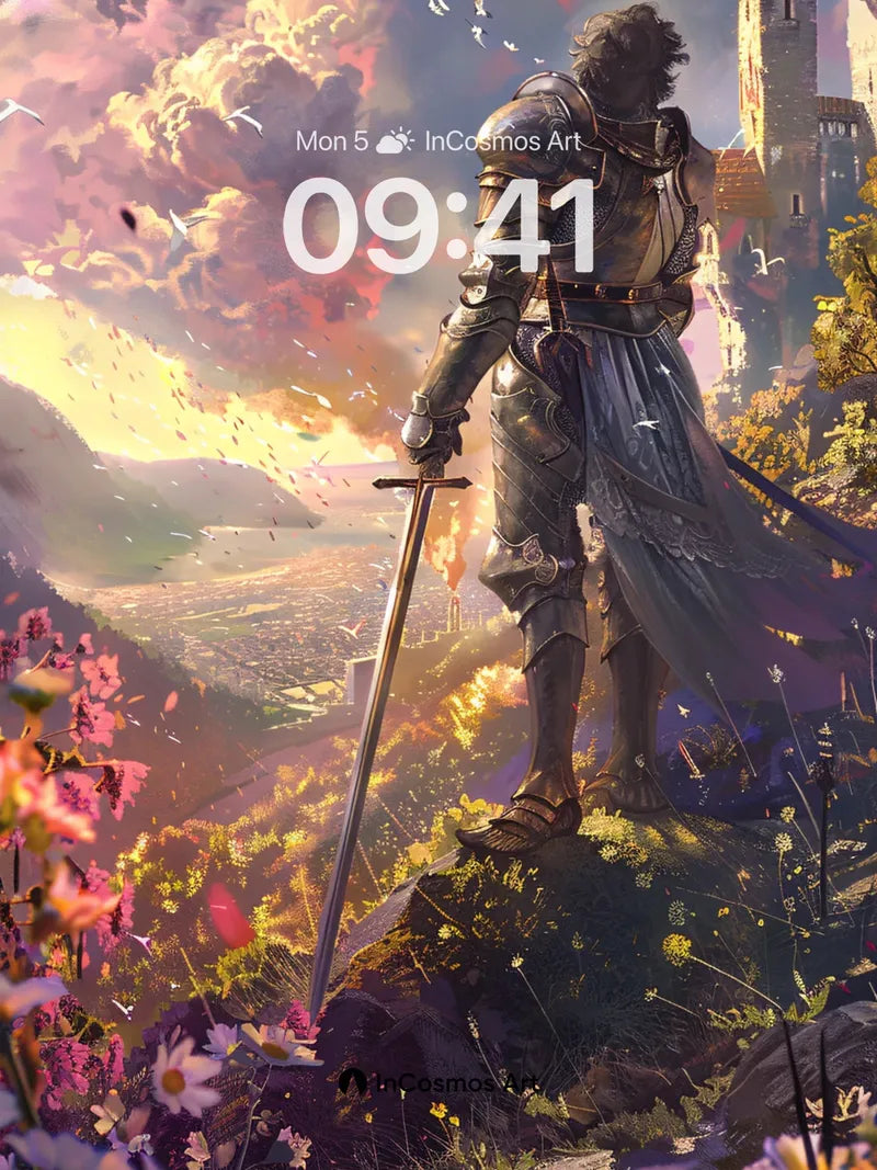 Ethereal Knight Wallpaper with Floating Petals