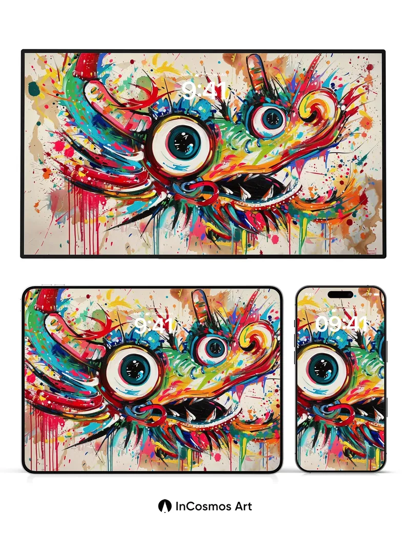 Electric Dragon Wallpaper with Paint-Splashed Eyes