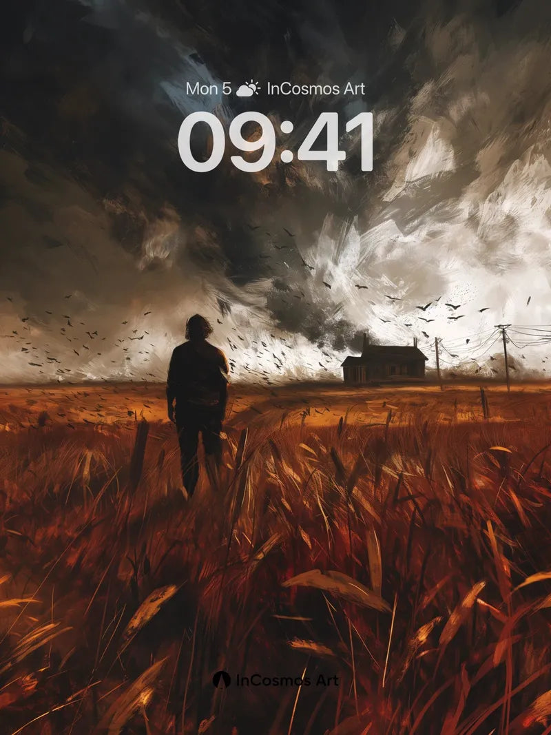 Storm-Swept Field Wallpaper with Flickering Horizons
