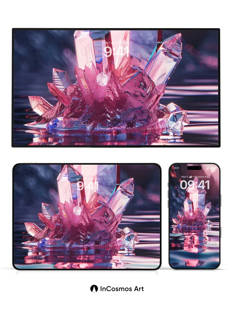 Luminous Crystal Mirage Wallpaper with Water Reflections