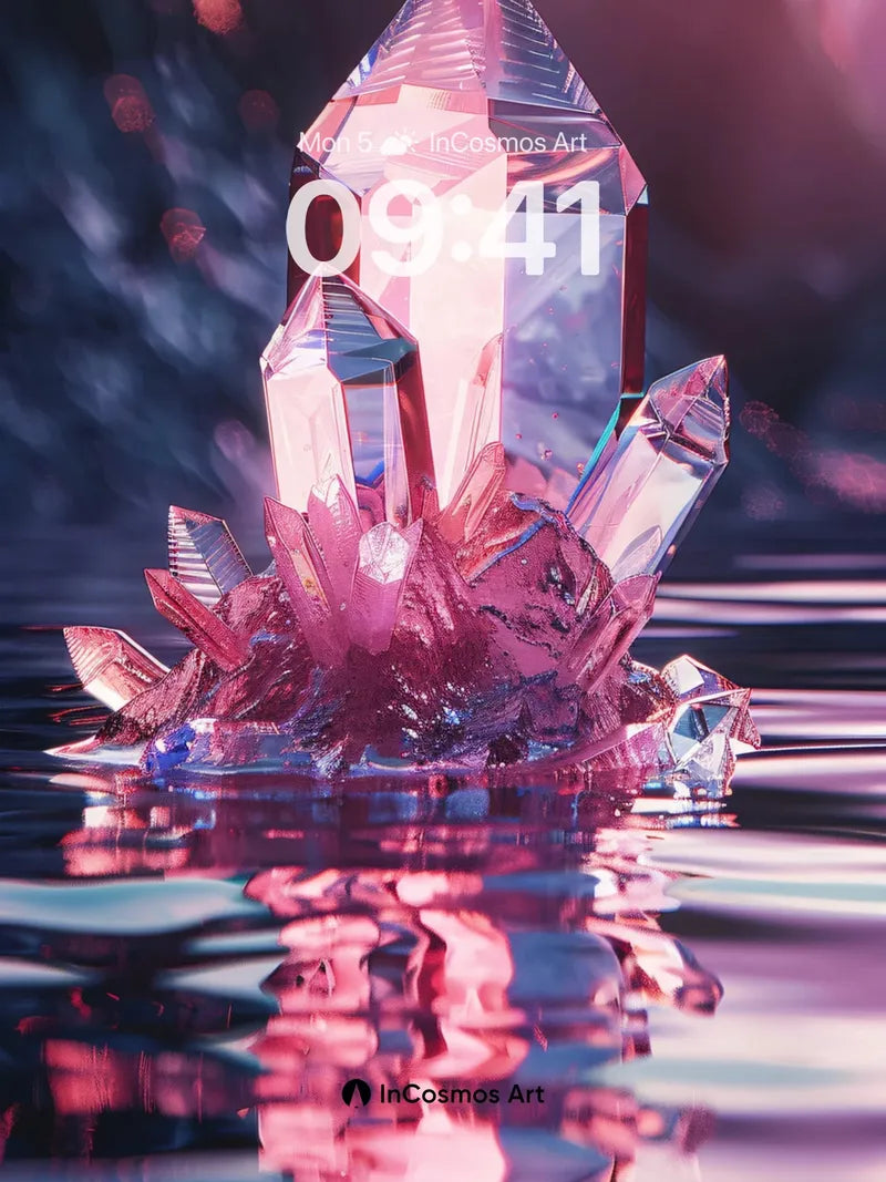 Luminous Crystal Mirage Wallpaper with Water Reflections