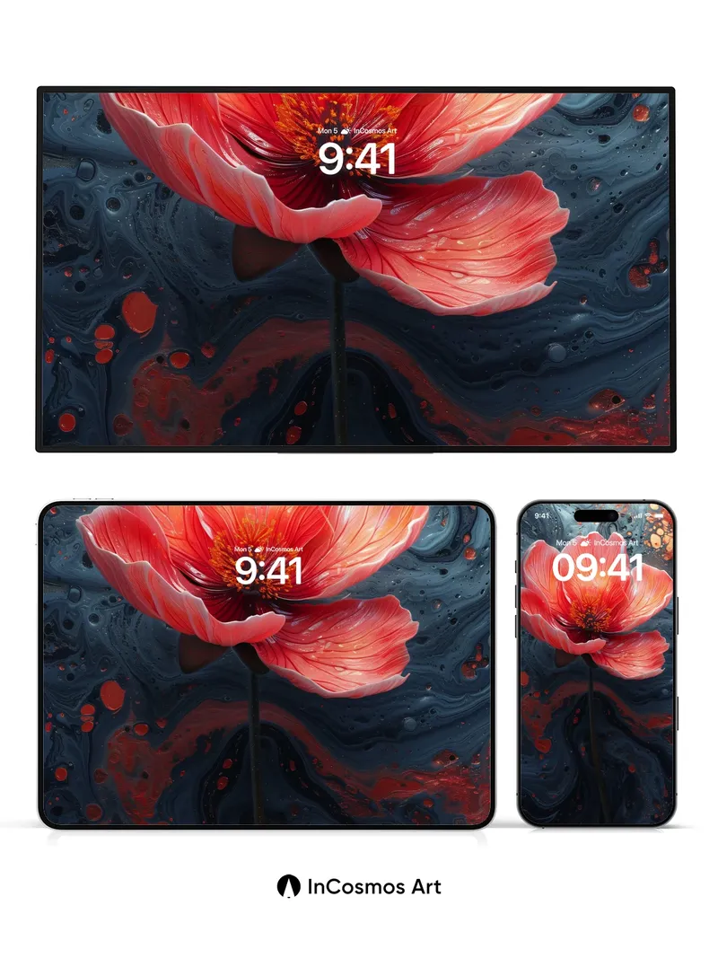 Crimson Bloom Wallpaper with Cosmic Ink