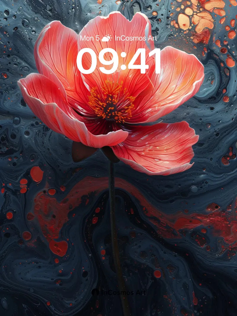 Crimson Bloom Wallpaper with Cosmic Ink wallpaper for iPhone, iPad & Mac