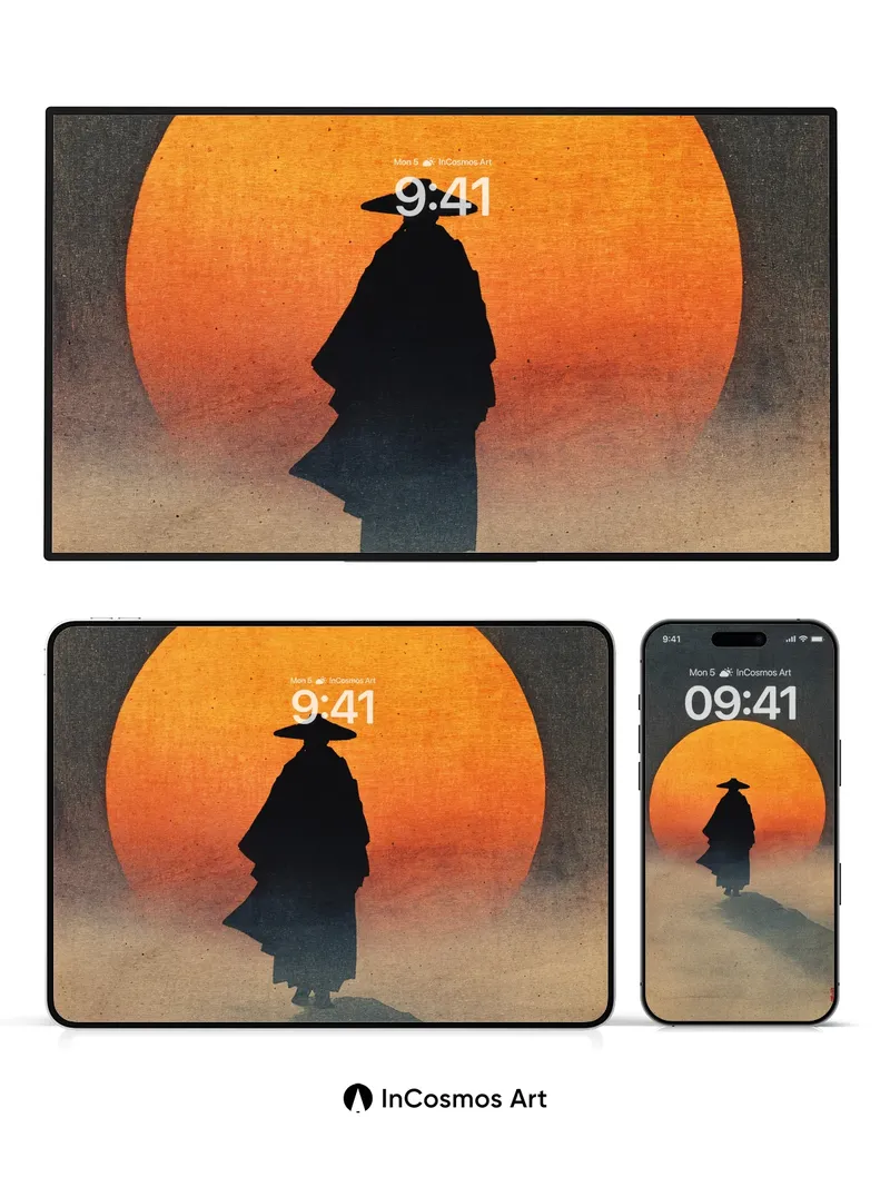 Silhouetted Pilgrim Wallpaper with Sunset Halo