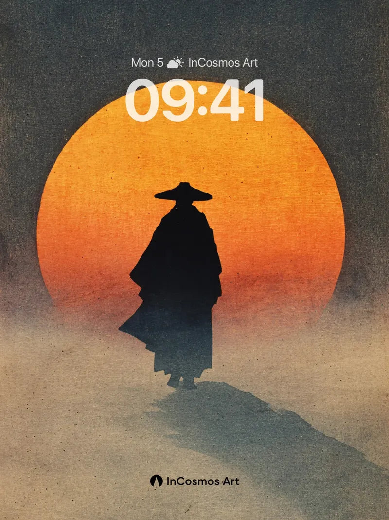 Silhouetted Pilgrim Wallpaper with Sunset Halo