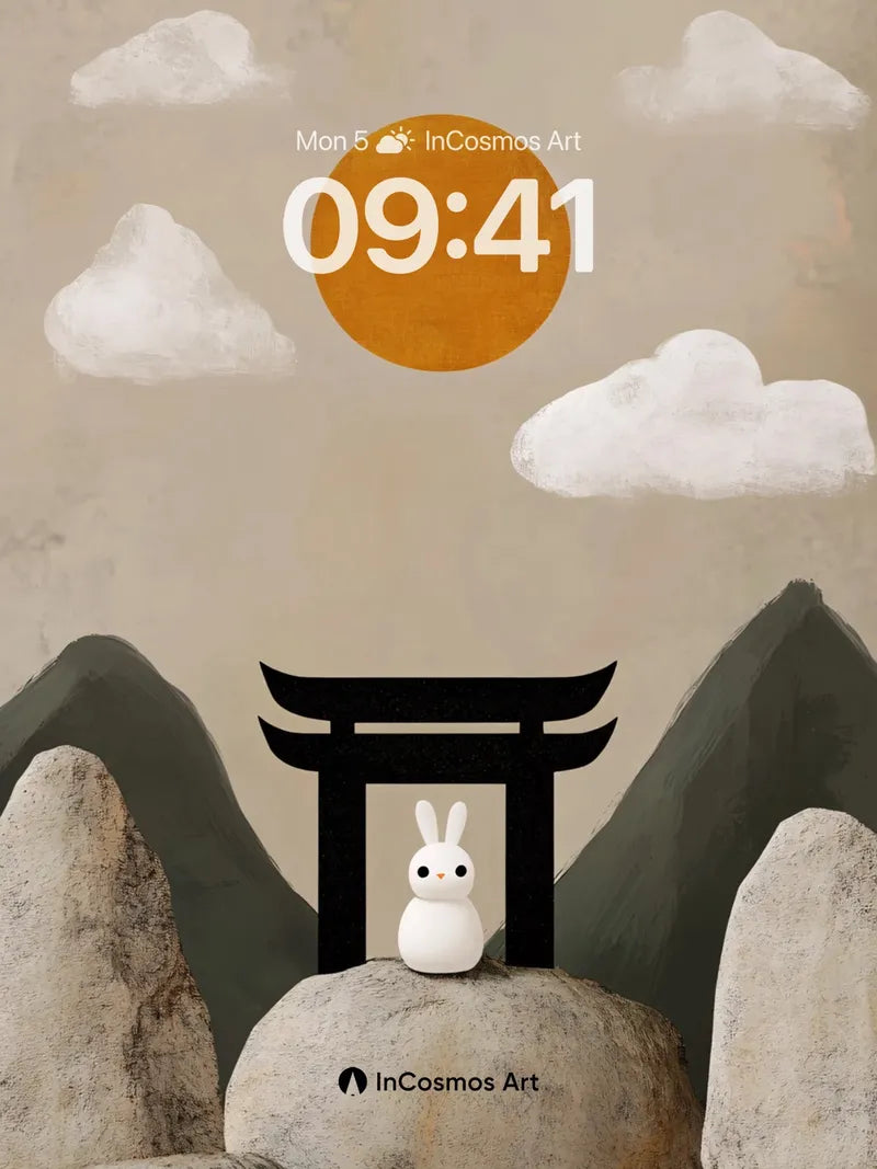 Serene Torii Wallpaper with Moon Rabbit