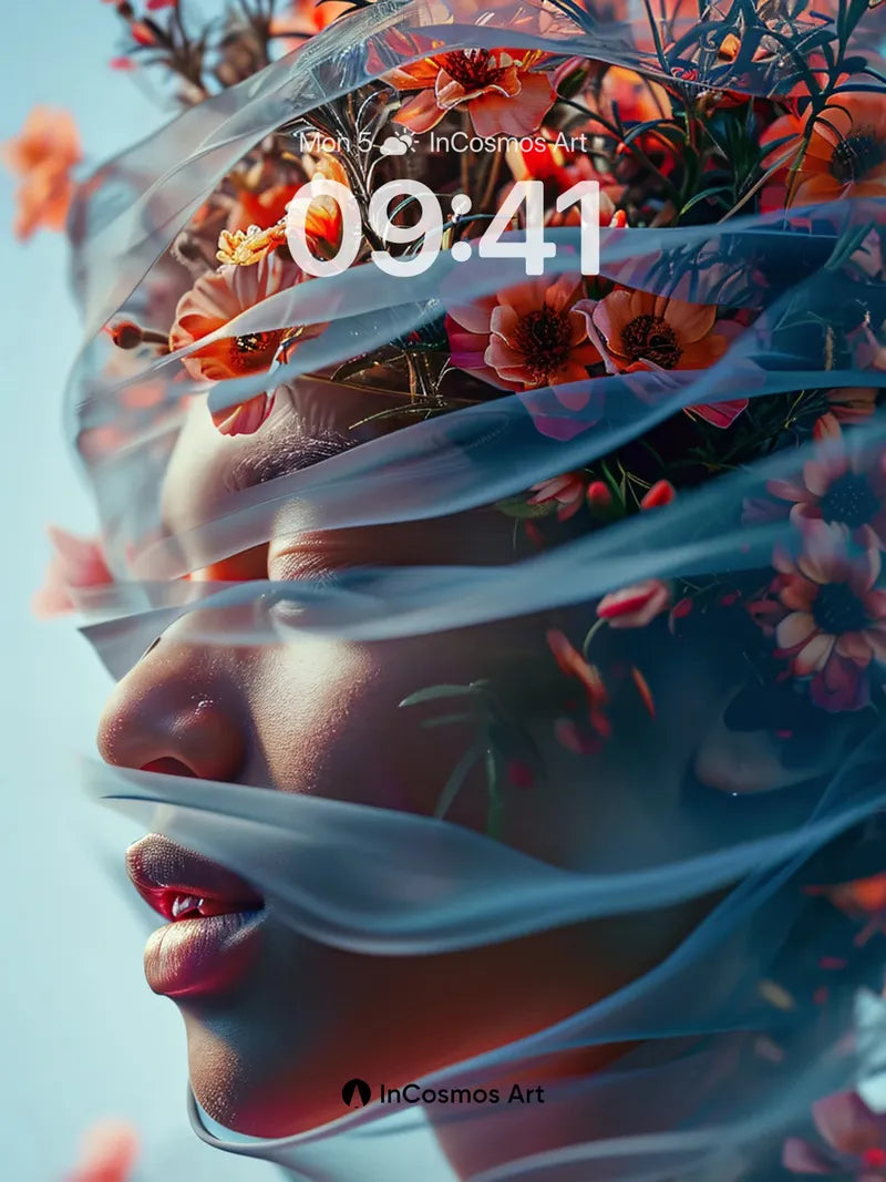 Veiled Bloom Wallpaper with Floating Petals wallpaper for iPhone, iPad & Mac