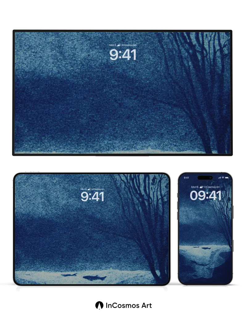 Nocturnal River Wallpaper with Cyanotype Veil
