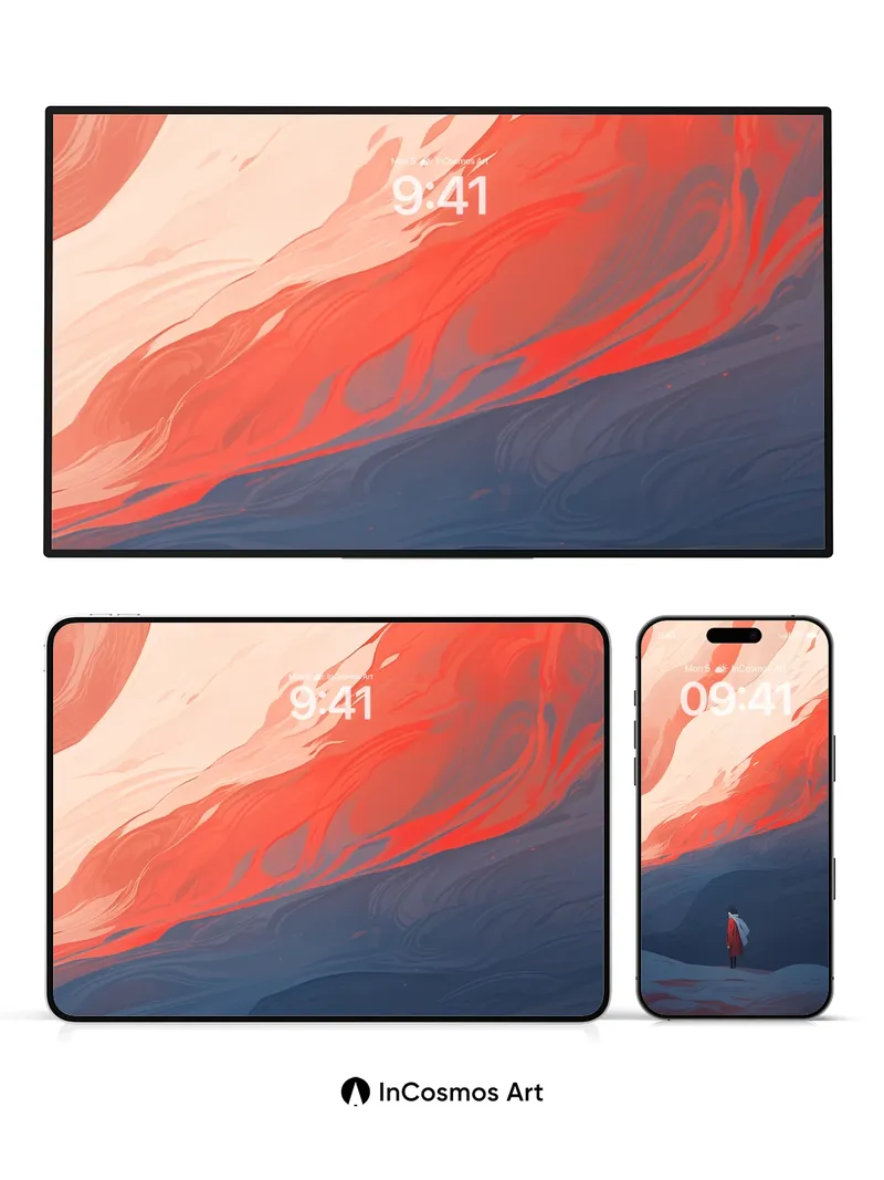 Crimson Horizon Wallpaper with Whispering Waves