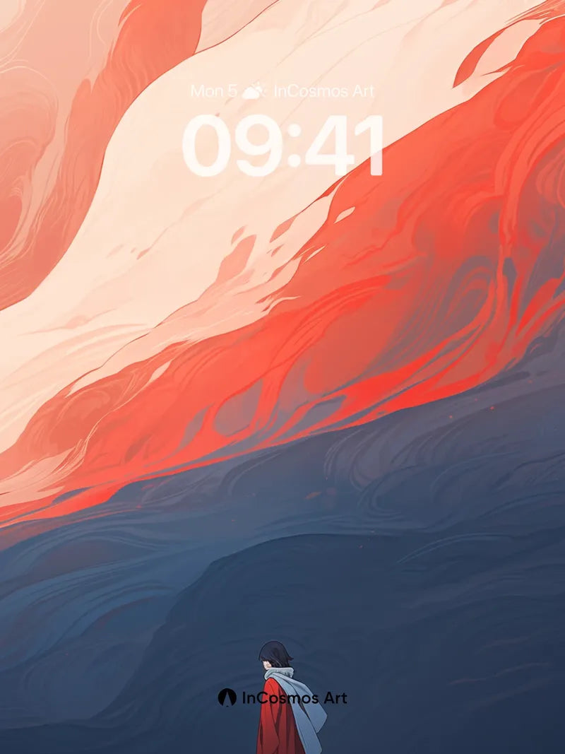 Crimson Horizon Wallpaper with Whispering Waves