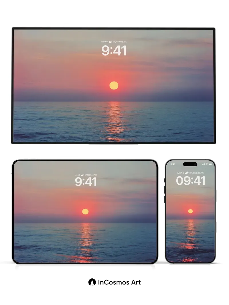 Crimson Horizon Wallpaper with Sunlit Reflections