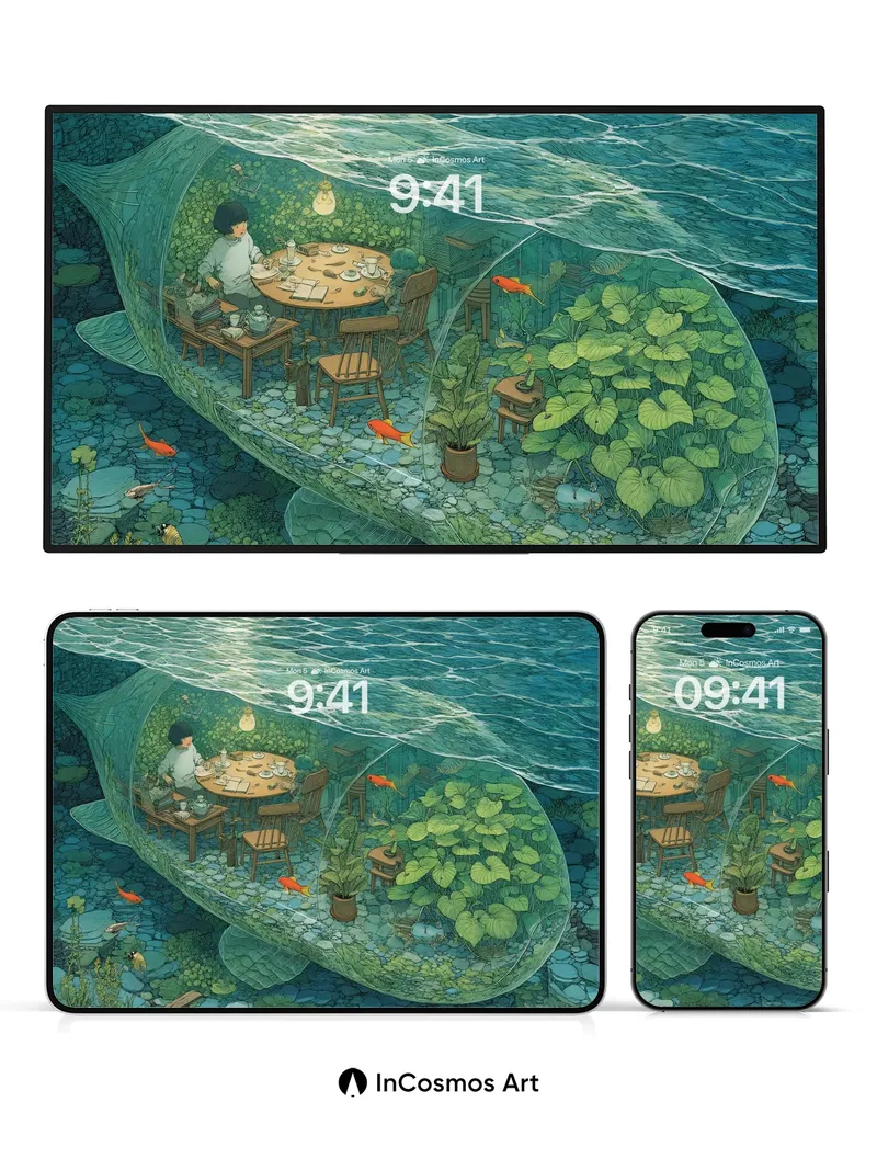 Aquatic Serenity Wallpaper with Hidden Fish