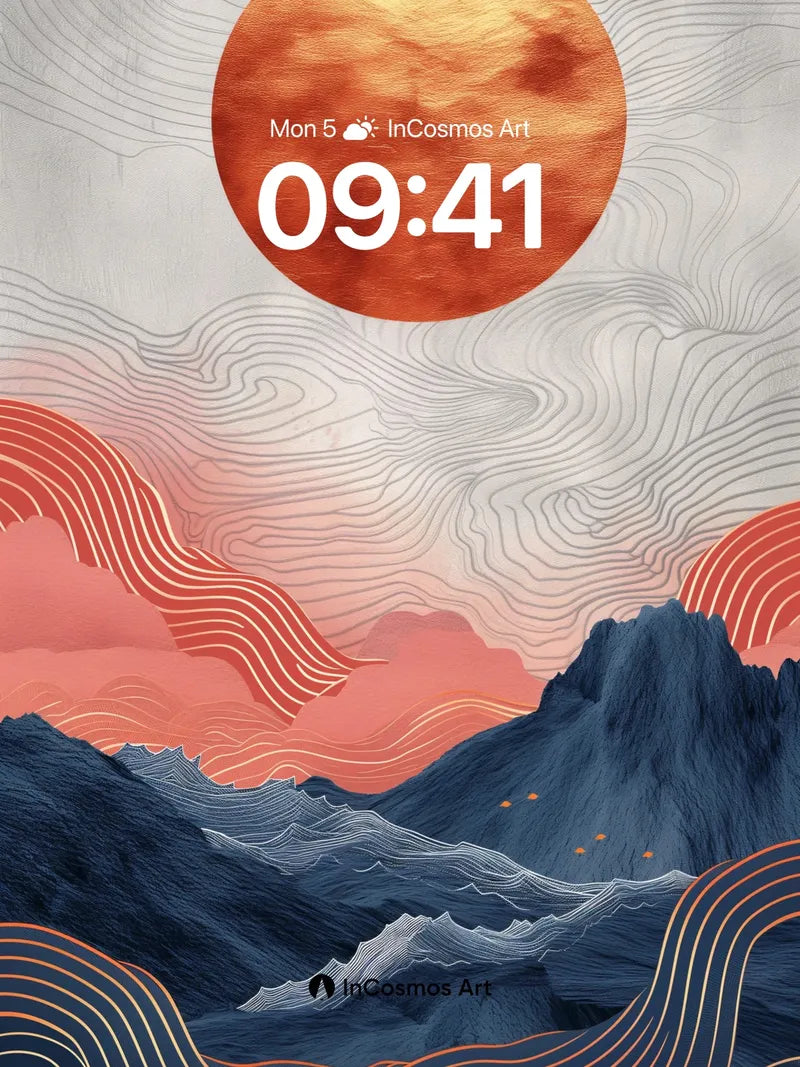 Crimson Horizon Wallpaper with Wave-etched Peaks