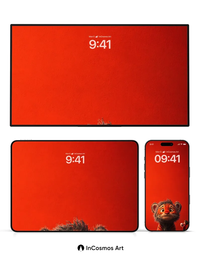 Whispering Tiger Wallpaper with Tiny Guardian