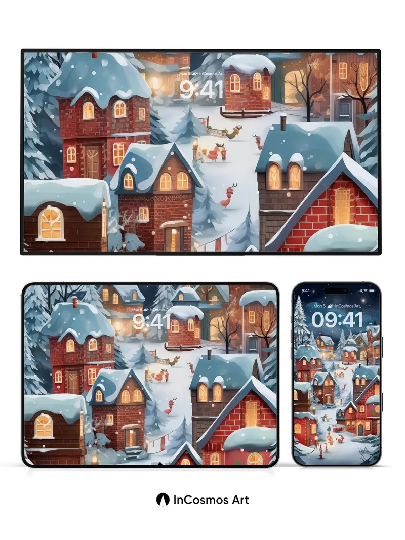 Frostlit Whimsy Wallpaper with Reindeer Trails