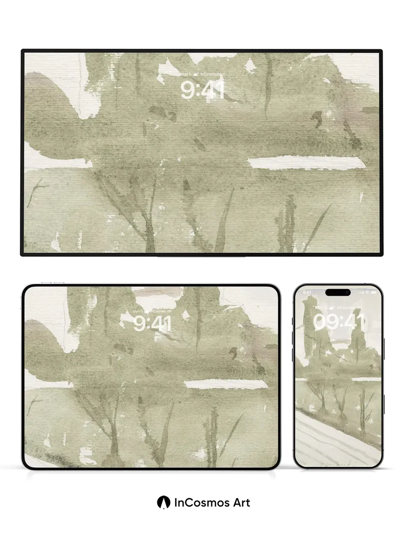 Muted Green Hush Wallpaper with Whispering Trees