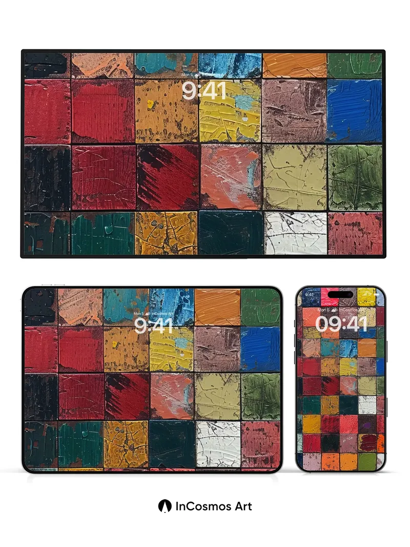 Rustic Canvas Wallpaper with Painted Blocks