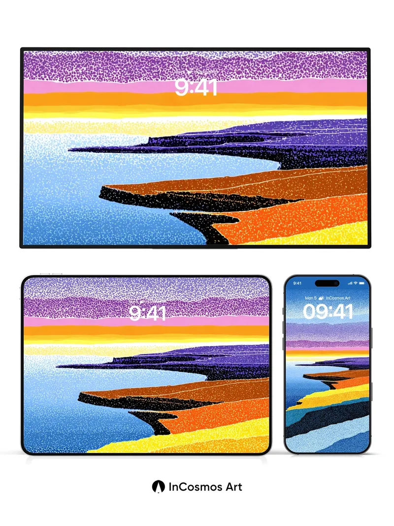 Spectral Shoreline Wallpaper with Dotted Hues