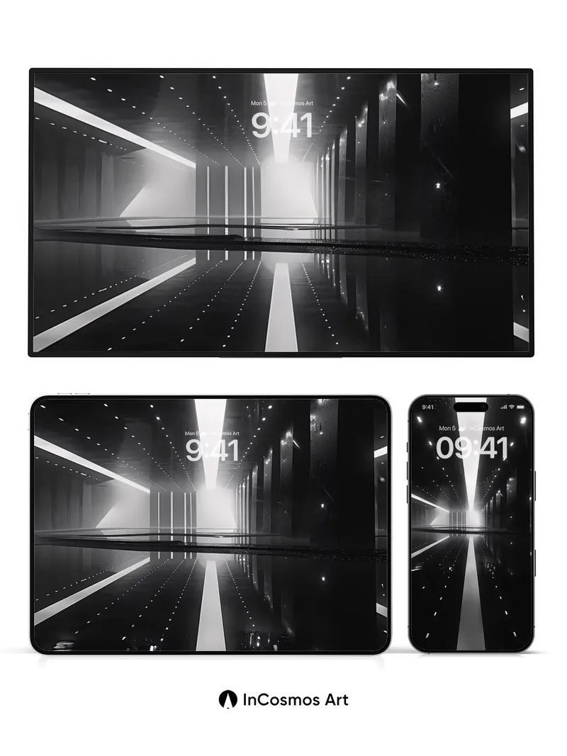 Neon Void Wallpaper with Infinite Corridor