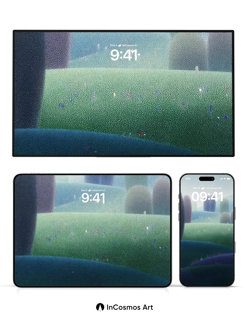 Misty Meadow Wallpaper with Dotted Light