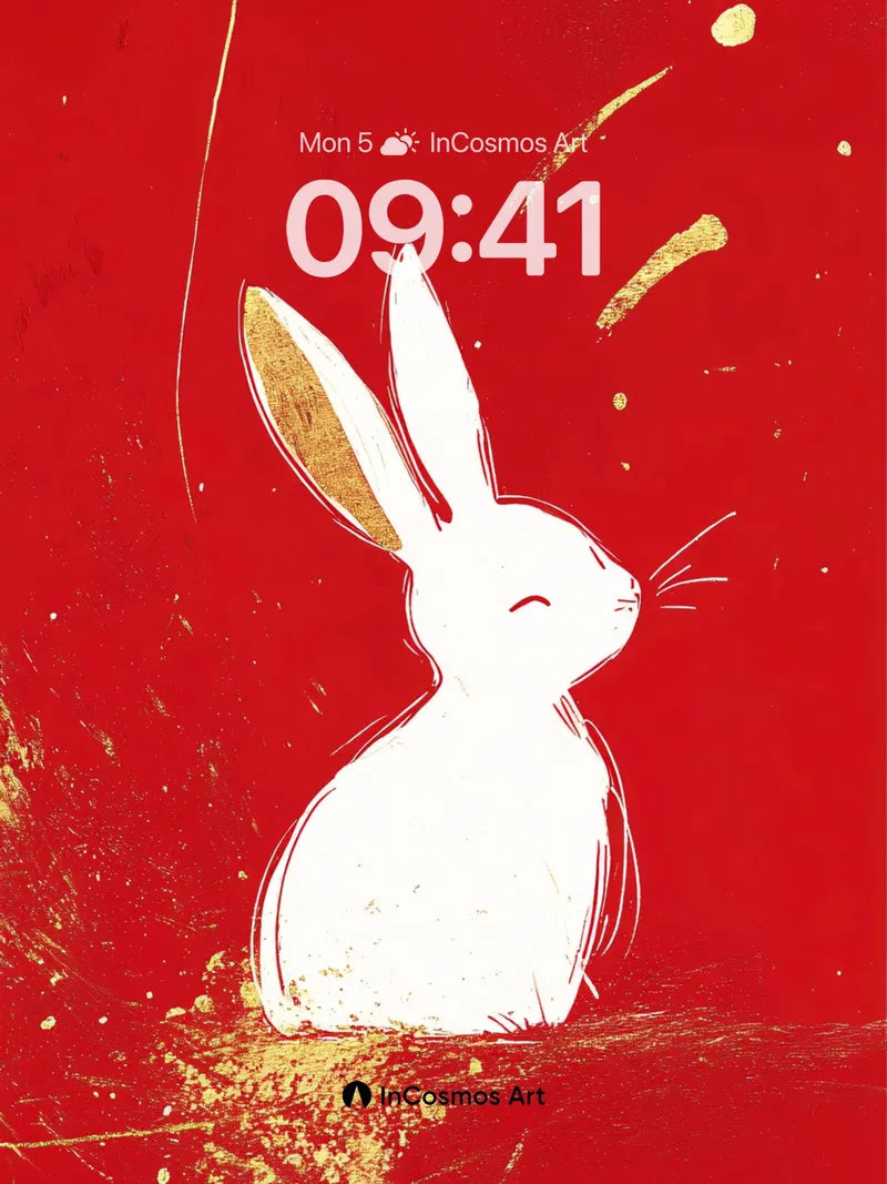 Serene White Rabbit Wallpaper with Golden Dust wallpaper for iPhone, iPad & Mac